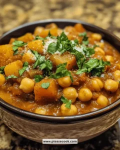 Delicious crockpot Moroccan chickpea stew in a rustic bowl