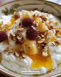 Easy Greek Yogurt Honey Bowl topped with honey and fresh fruit