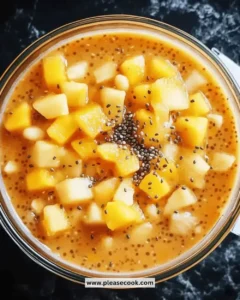Delicious mango chia pudding topped with fresh mango slices and mint leaves