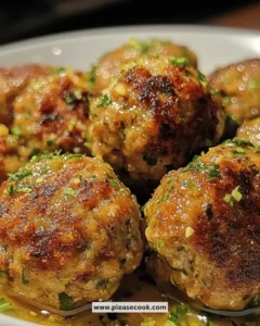 Savory roasted turkey meatballs served on a plate with herbs.