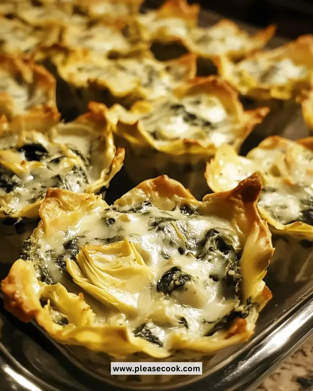 Delicious easy spinach artichoke dip cups served for a party snack.