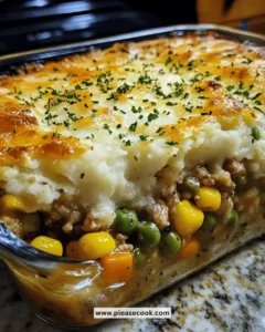 Easy Turkey and Veggie Shepherd's Pie in a baking dish, perfect comfort food.