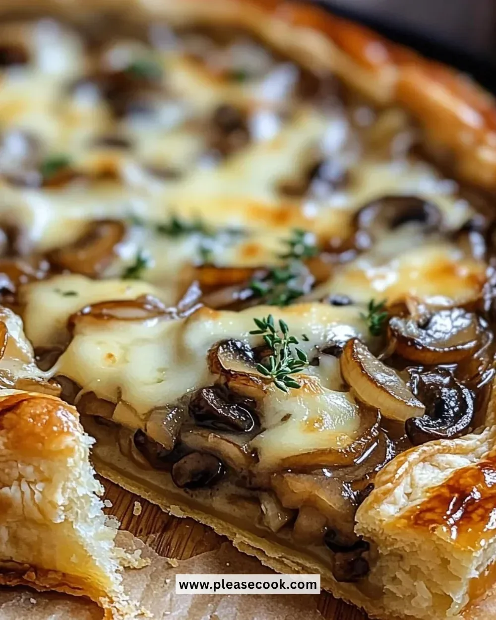 Savory French Onion Mushroom Tart with melted cheese and caramelized onions