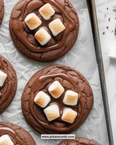 Delicious hot chocolate cookies with melted chocolate chips on a plate.