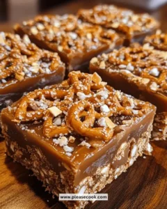 Delicious salted caramel pretzel bars topped with drizzled chocolate.