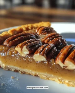 Delicious salted caramel pecan tart on a rustic wooden table.
