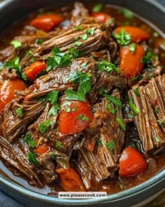 Delicious Italian Beef Pot Roast served with herbs and vegetables
