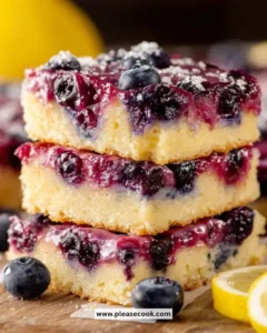 Delicious Lemon Blueberry Bars on a rustic wooden table