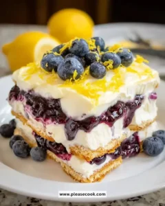 Delicious Lemon Blueberry Icebox Cake served with fresh berries