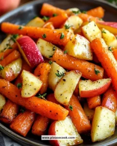Maple Dijon Roasted Carrots and Apples served on a plate