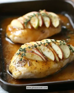 Maple glazed apple and brie stuffed chicken breast topped with fresh herbs.