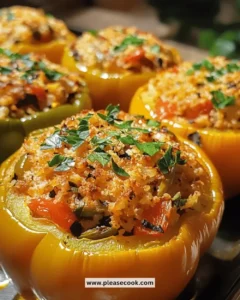 Colorful Mediterranean stuffed bell peppers filled with rice and vegetables