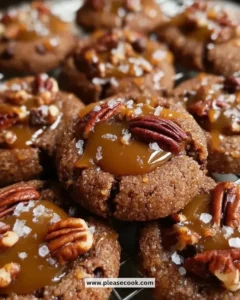 Pecan Caramel Thumbprint Cookies on a decorative plate
