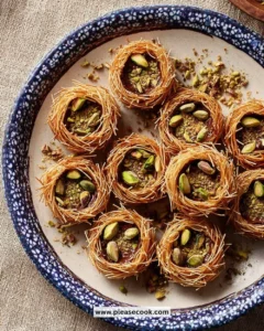 Delicious homemade Pistachio Bird's Nests dessert arranged on a plate