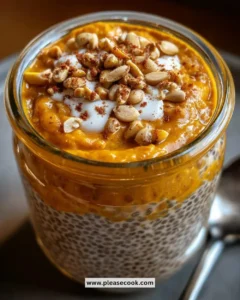 Delicious pumpkin pie chia pudding topped with whipped cream and spices.