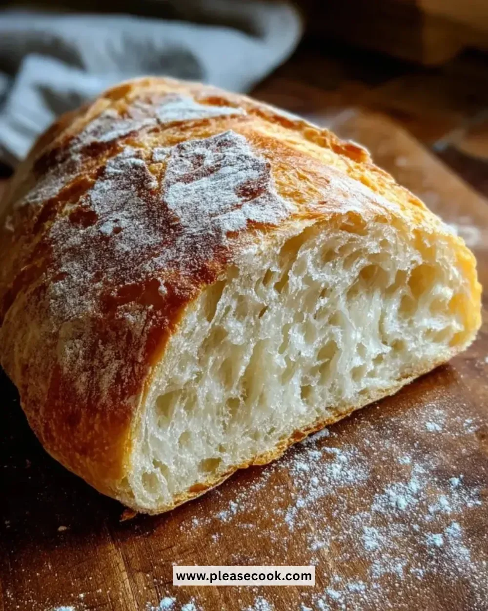 Freshly baked Rustic French Bread Loaf with crispy crust and soft inside.