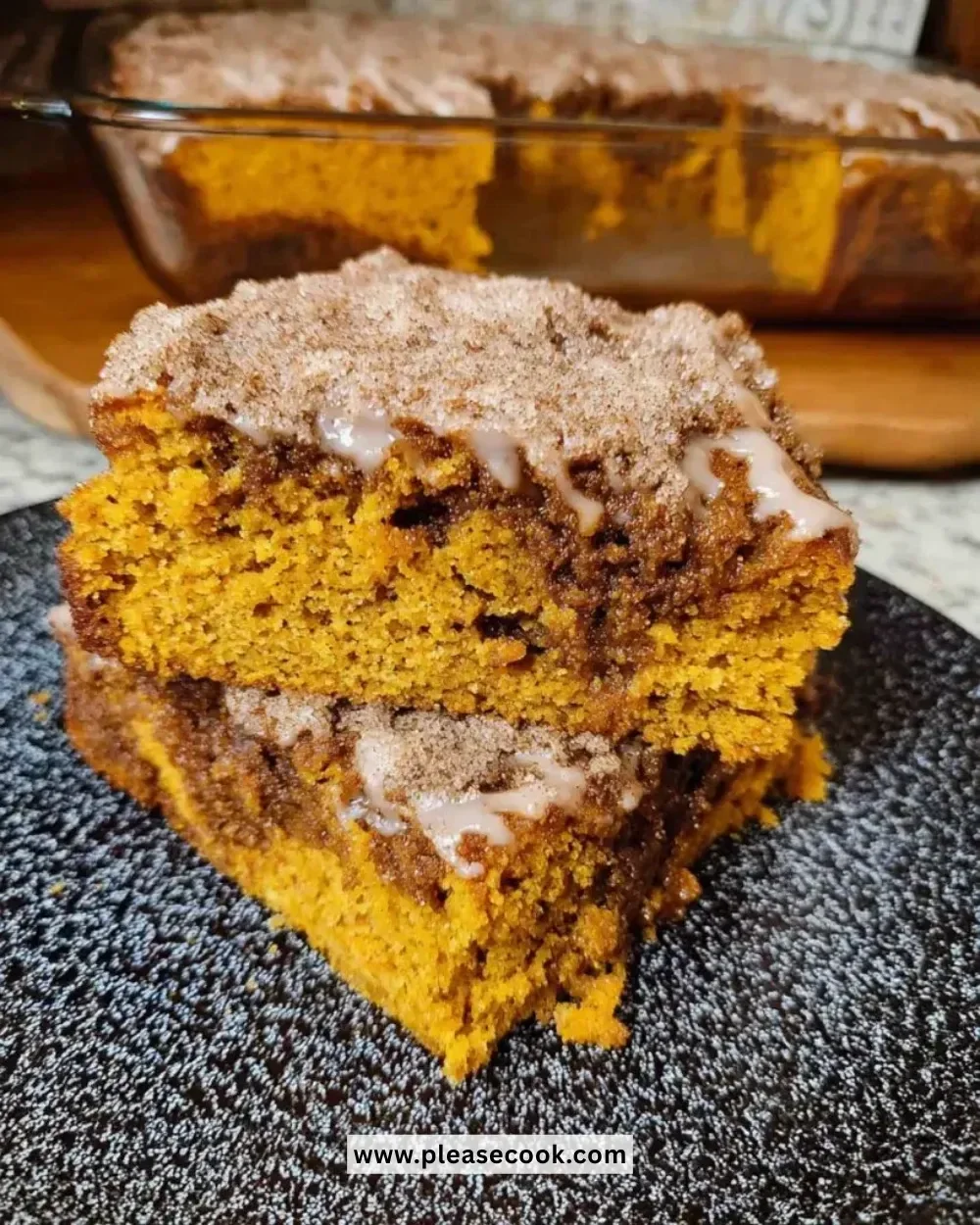 Delicious sourdough pumpkin coffee cake served on a plate