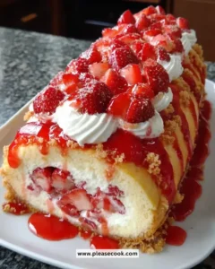 Delicious Strawberry Shortcake Cheesecake topped with fresh strawberries