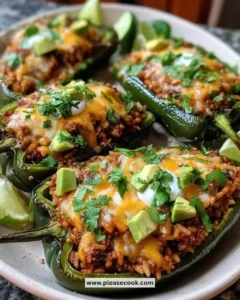 Taco-Stuffed Poblano Peppers filled with seasoned meat and cheese