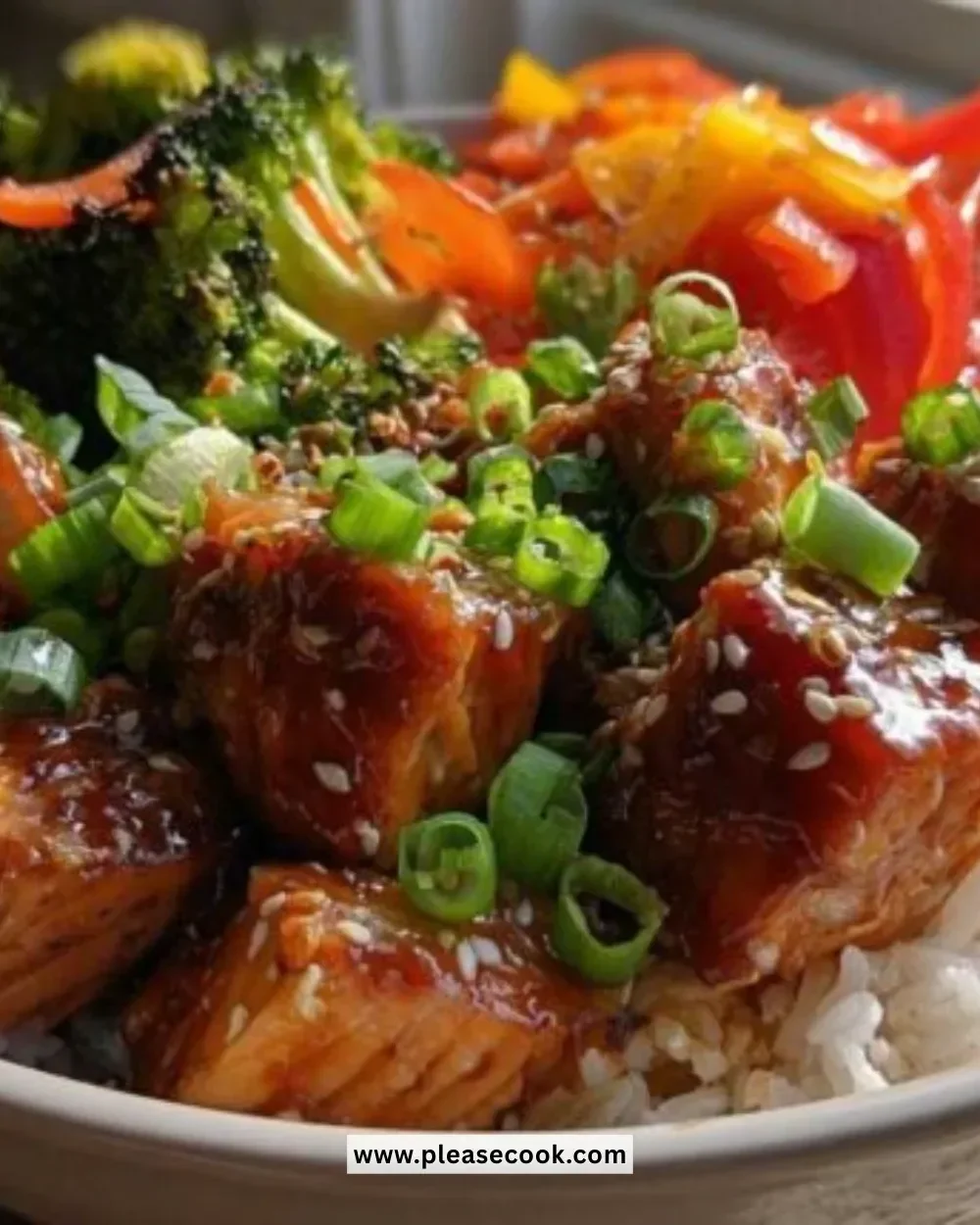 20-Minute Teriyaki Salmon Bowl with vegetables and rice