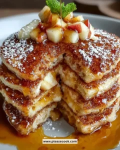 Delicious apple pie pancakes topped with vanilla maple syrup