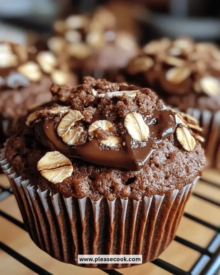 Delicious fluffy chocolate oat muffins on a wooden table