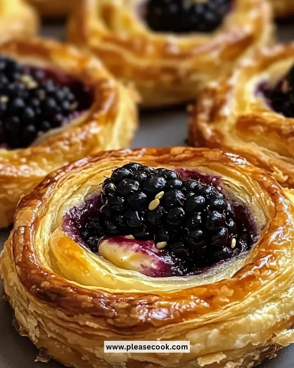 Blackberry Brie Pastry Swirls with fresh blackberries and melted brie cheese