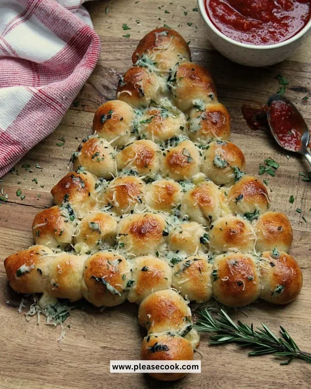 Cheesy Christmas Tree Bread shaped like a festive tree