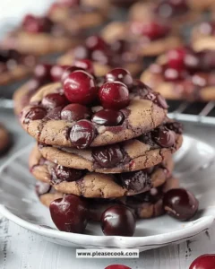 Cherry chocolate chewy cookies on a plate