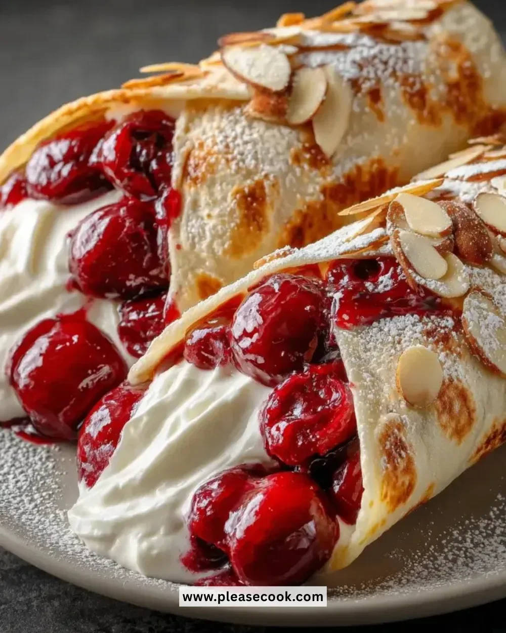 Breakfast wraps filled with cherry pie filling for a sweet morning treat