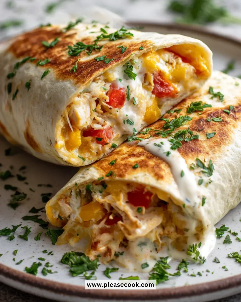 Delicious Chicken Bell Pepper Burritos with ranch sauce