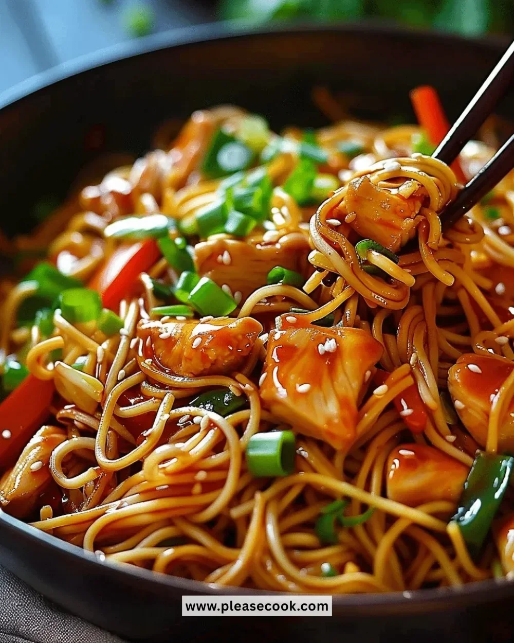 Delicious Chicken Lo Mein with vegetables and chicken in a bowl