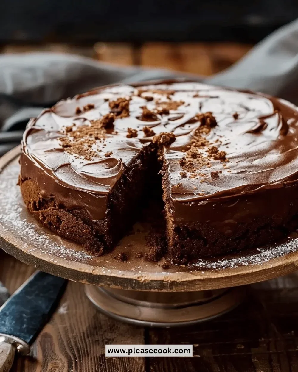 Delicious homemade Chocolate Potato Cake topped with chocolate frosting.