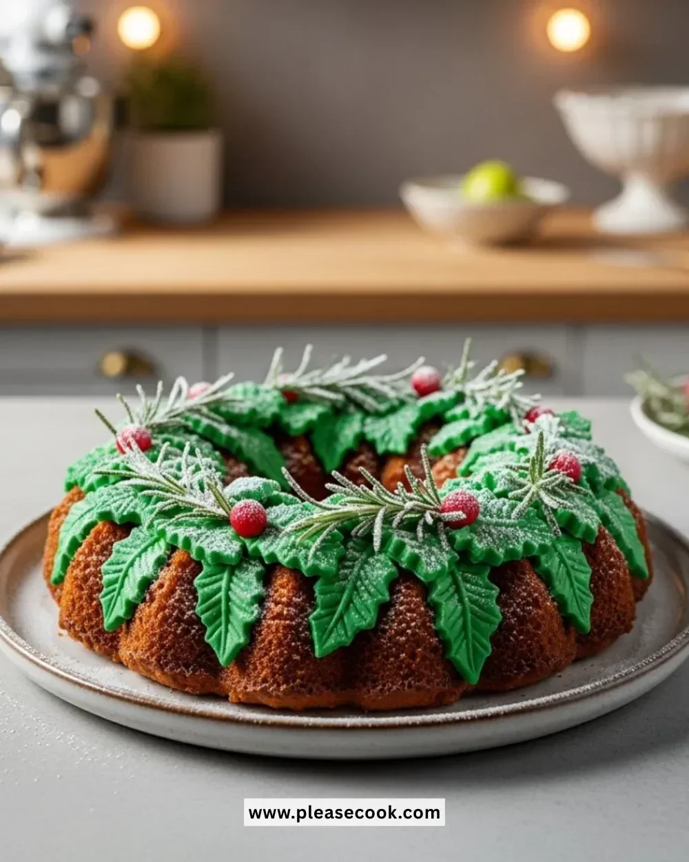 Beautifully decorated Christmas Wreath Cake with festive colors and design.