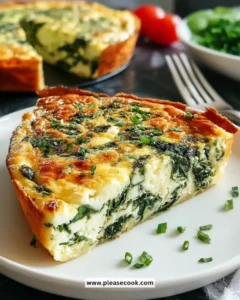 Cottage Cheese & Spinach Crustless Quiche served on a plate
