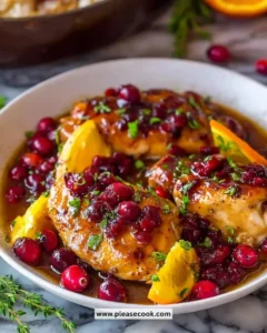 Cranberry Orange Chicken served with a vibrant sauce and garnished with fresh herbs.