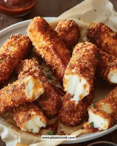 Crispy spicy Nashville hot mozzarella served on a plate.