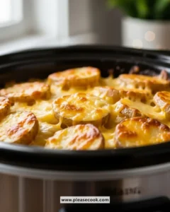 Delicious crockpot scalloped potatoes ready to serve.