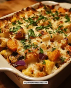 Delicious autumn harvest veggie casserole with seasonal vegetables.