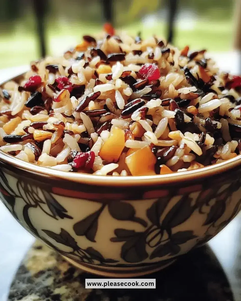 Easy Thanksgiving Wild Rice Cranberry Pilaf served in a festive bowl