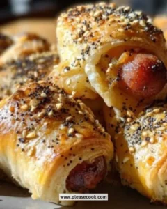 Everything Bagel Pigs in a Blanket appetizer with a sesame seed topping