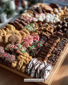 Festive Christmas cookie charcuterie board decorated for the holiday season
