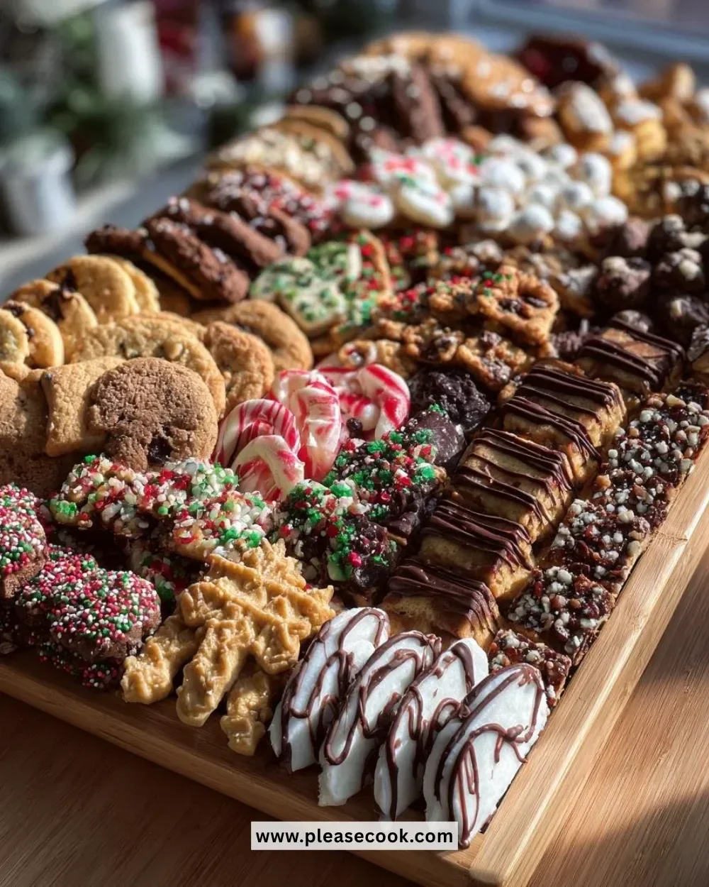 Festive Christmas cookie charcuterie board decorated for the holiday season