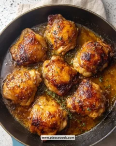 Delicious Garlic-Brown Sugar Chicken Thighs served on a plate with greens.
