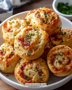 Delicious Garlic Parmesan Pizza Rolls with crispy crust and savory toppings.