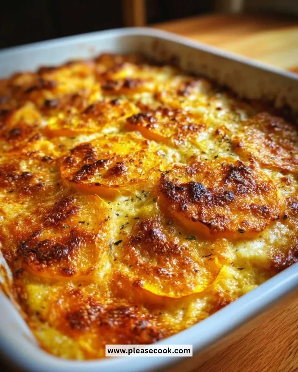Delicious gluten-free squash casserole served in a baking dish.