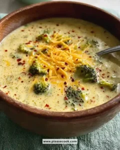 Bowl of hearty low carb broccoli cheddar soup with cheese and broccoli.