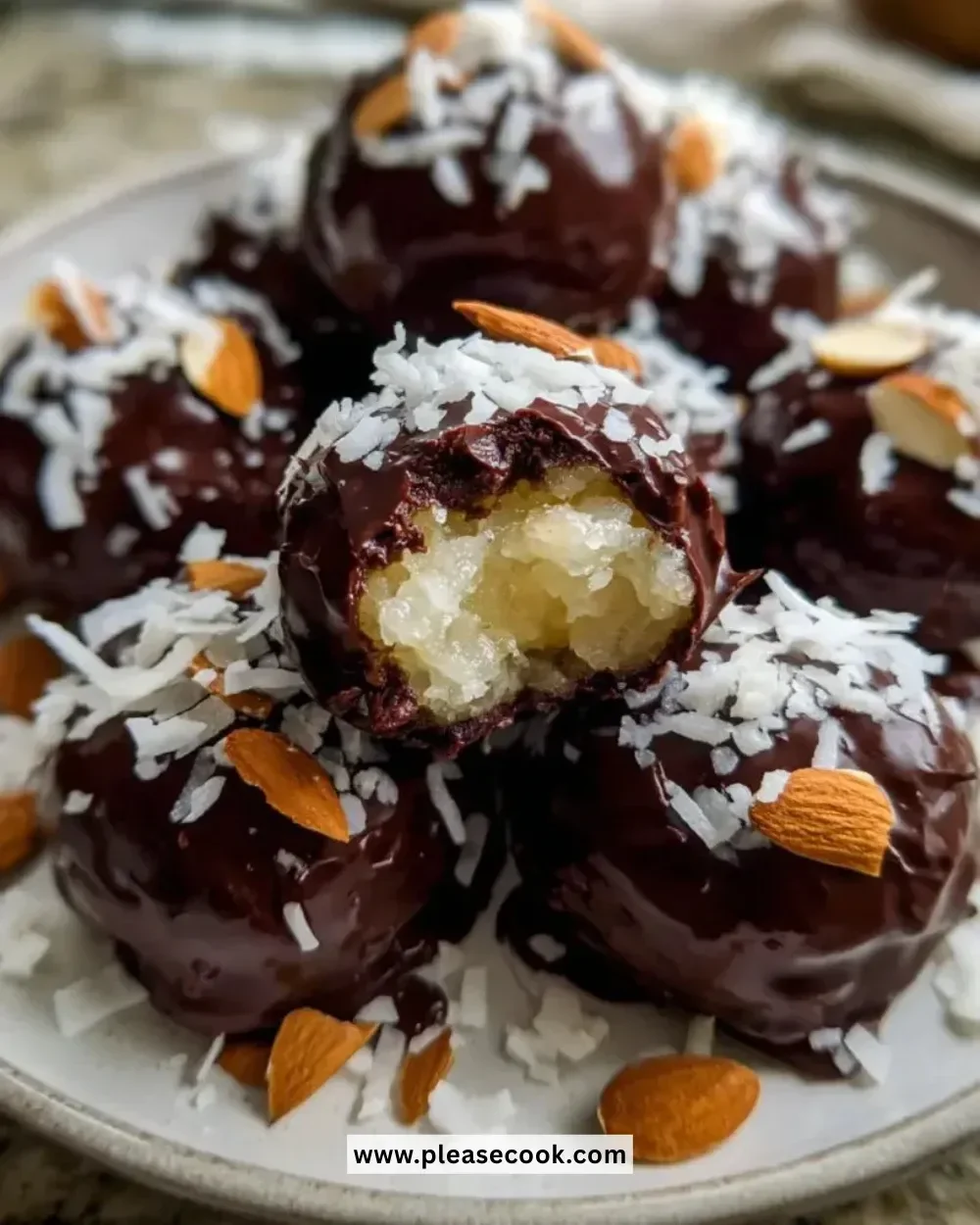 Delicious homemade Almond Joys with chocolate and coconut toppings