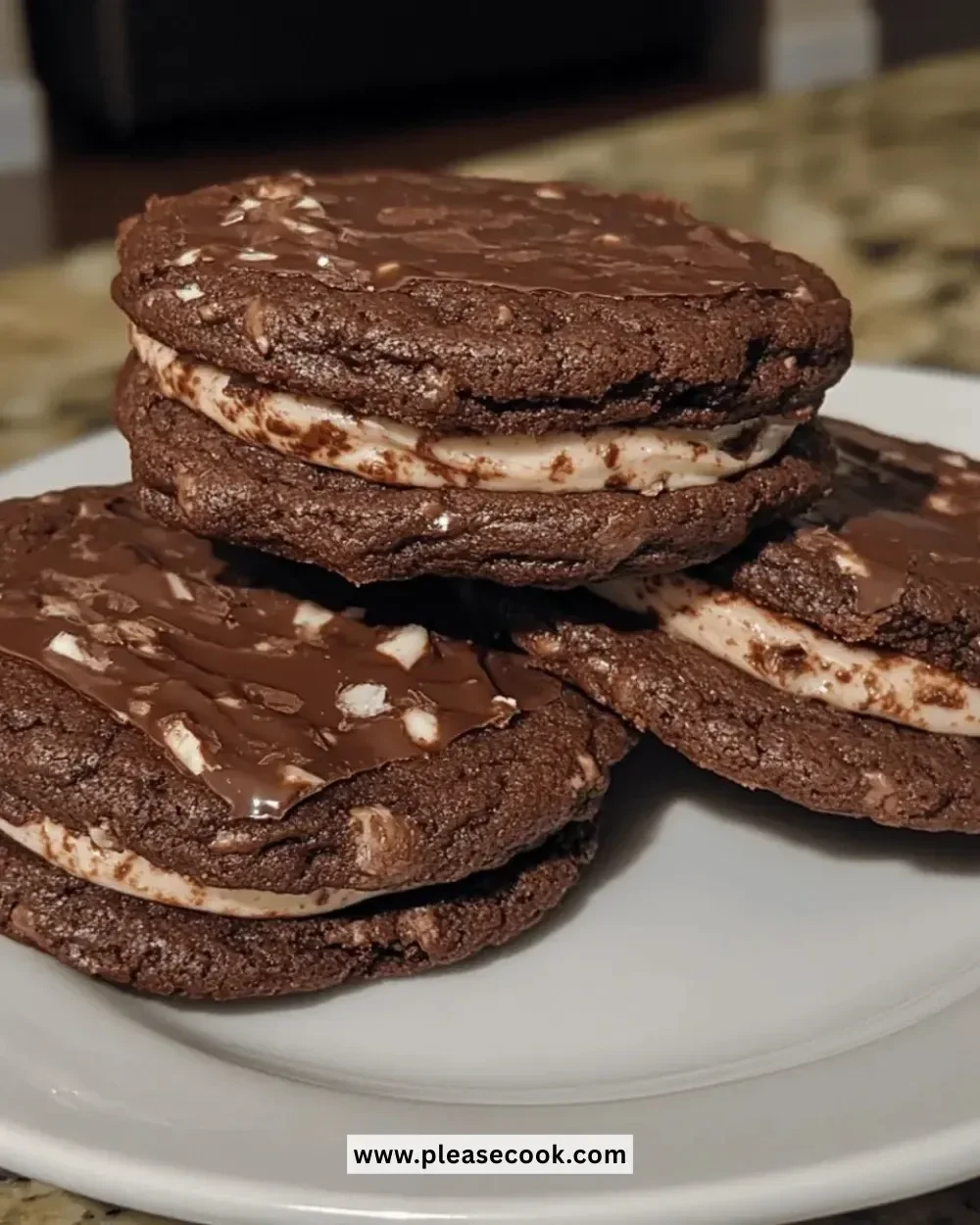 Irresistible double chocolate cookie sandwiches filled with creamy frosting