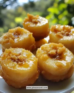 Plate of irresistible peanut butter banana bites topped with crushed nuts